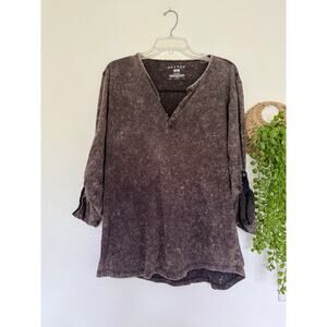 Decree Acid Wash Brown Black Men's Henley Shirt Size XL